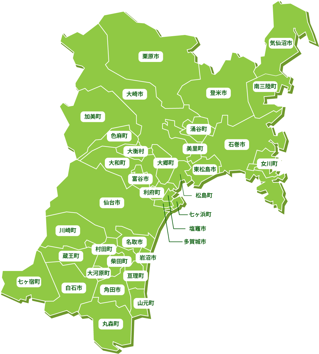 仙台・宮城県内 サービス対応エリアマップ